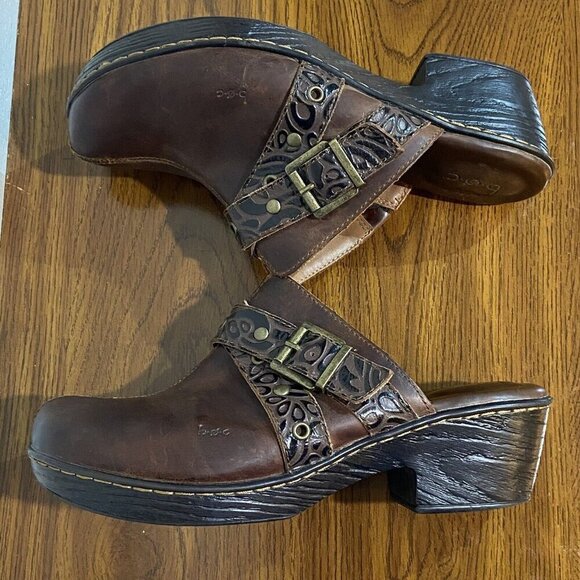 B.Ø.C Børn Women's Karley Leather Mules 11M Brown Buckle Block Heel Clog Western - Picture 9 of 11